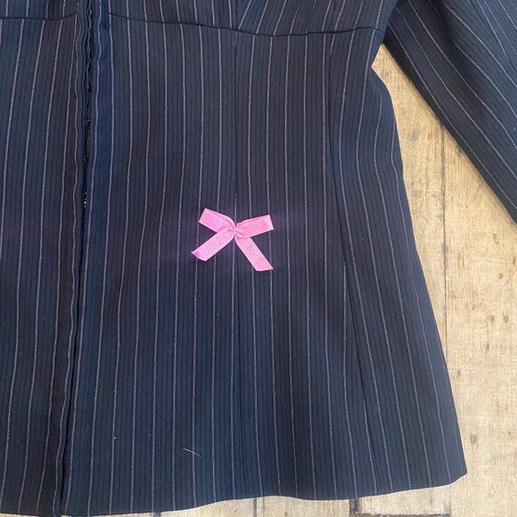 Y2K Pinstripe Blazer with Bow Details - Picture 4 of 15